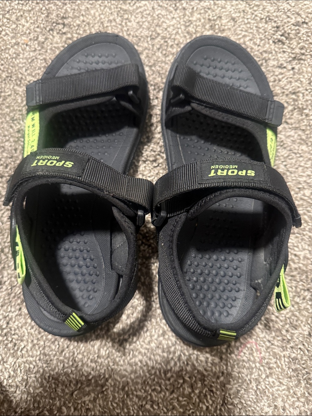 Men size 8. Black & Green Sport Sandals with Adjustable Straps
